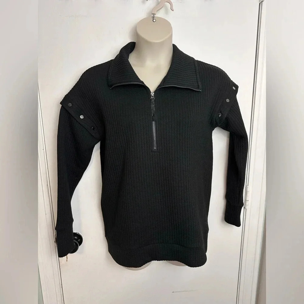 Lyssé cozy convertible removable sleeve black sweatshirt 1/3 zip XS oversized